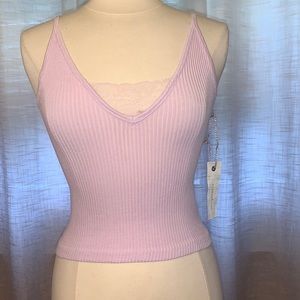 NWT ribbon luxe lilac ribbed tank with lace